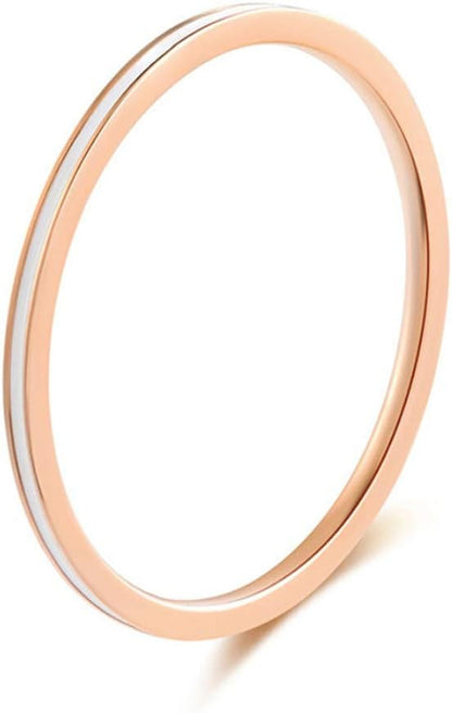 Women'S Stainless Steel 1MM Thin Midi Stacking Ring Enamel Plain Rose Gold Wedding Band Size 3 to 10