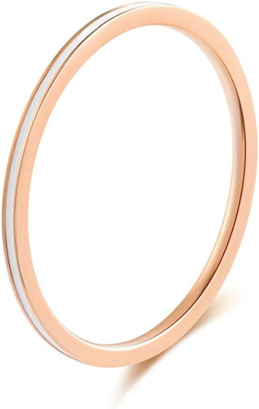 Women'S Stainless Steel 1MM Thin Midi Stacking Ring Enamel Plain Rose Gold Wedding Band Size 3 to 10