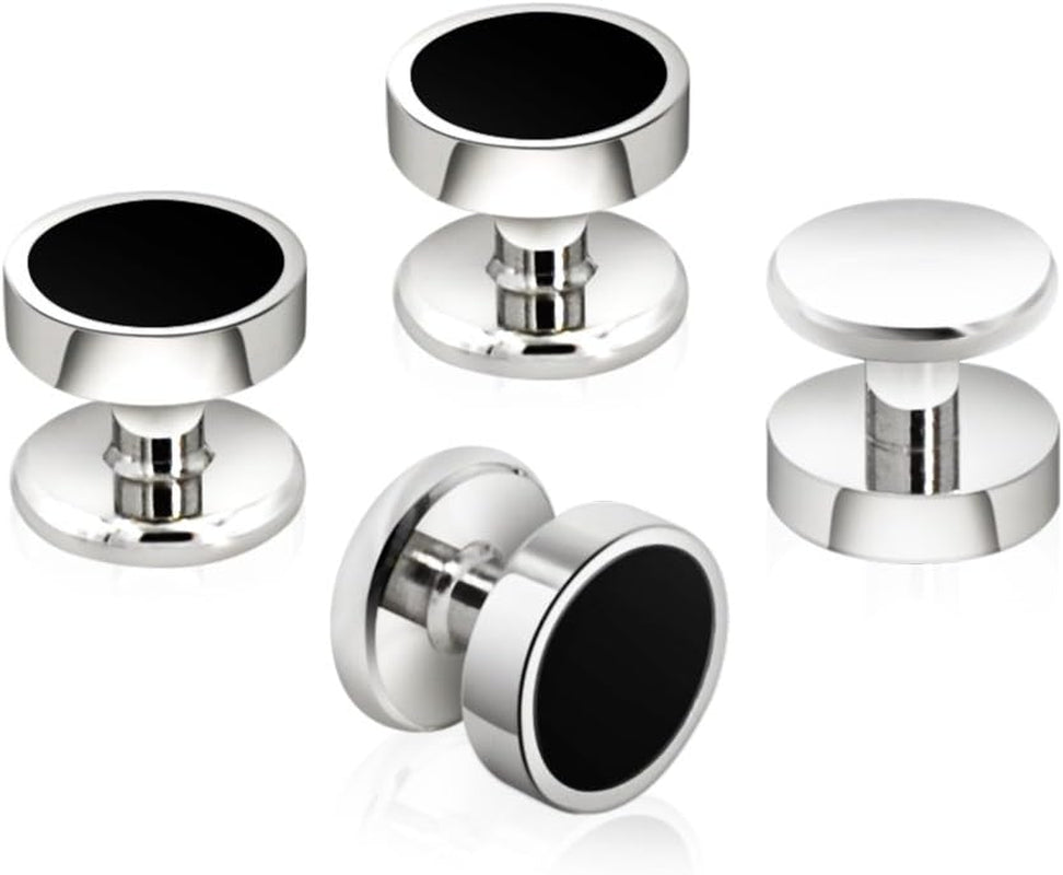 Onyx Cufflinks and Studs Set Formal Black Silver Groomsmen Groom Wedding Gift Cuff Links