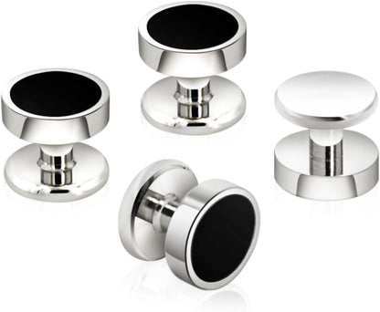 Onyx Cufflinks and Studs Set Formal Black Silver Groomsmen Groom Wedding Gift Cuff Links