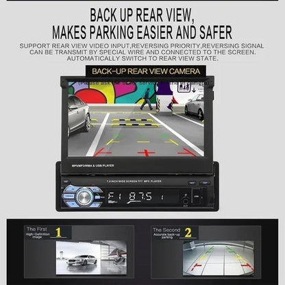 7Inch HD Retractable Touch Screen 1Din Car Stereo Audio Bluetooth Car Radio FM USB Support Mirror Link and Backup Camera(Optional)
