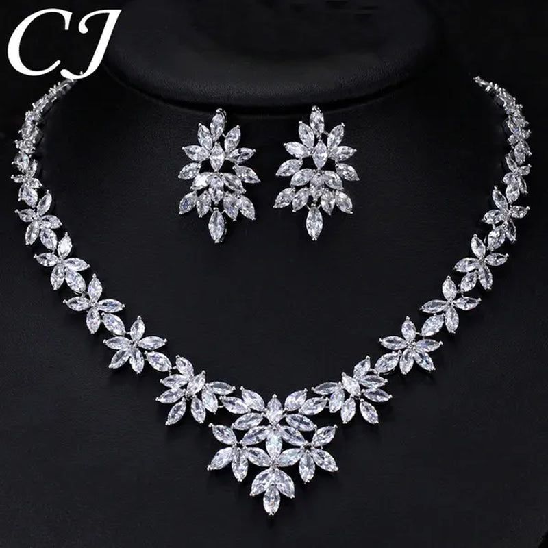 CANDICE High Quality White Gold Plated Wedding Jewelry Set Pave Luxury CZ Stone African Nigerian Big Flower Dangle Earrings Necklace for Bride - WORLD TIME VISITS