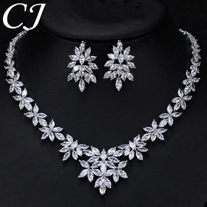 CANDICE High Quality White Gold Plated Wedding Jewelry Set Pave Luxury CZ Stone African Nigerian Big Flower Dangle Earrings Necklace for Bride - WORLD TIME VISITS