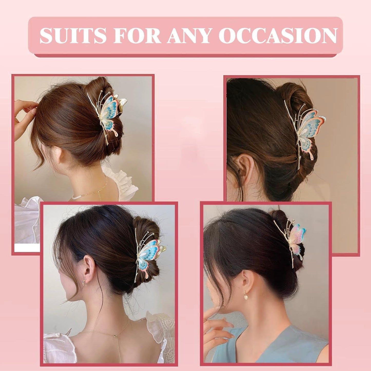 6 Pcs Metal Butterfly Hair Clips for Women & Girls - 4 Inch Large Nonslip Matte Claws with Strong Hold for Long, Thick or Thin Hair, 6 Styles