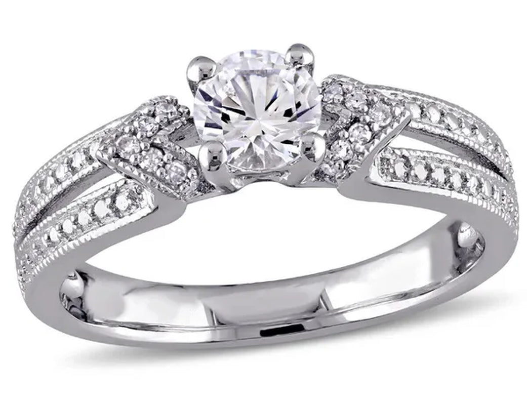2/3 Carat (ctw) Lab-Created White Sapphire Ring with Diamonds in Sterling Silver - WORLD TIME VISITS