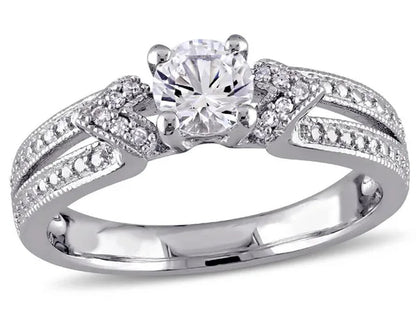 2/3 Carat (ctw) Lab-Created White Sapphire Ring with Diamonds in Sterling Silver - WORLD TIME VISITS