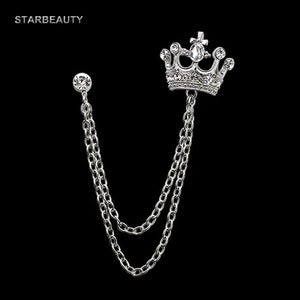 Classic European Crown Brooch Lapel Pin Men Suit Boutonniere Badge Brooches for Men Women Broches Chain Tassel Lapel Pins Gift