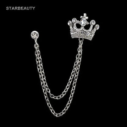 Classic European Crown Brooch Lapel Pin Men Suit Boutonniere Badge Brooches for Men Women Broches Chain Tassel Lapel Pins Gift