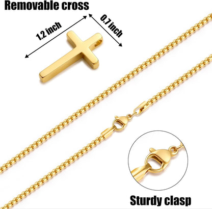 Valentines Gifts for Him - Cross Necklace for Men, Silver/Gold/Black Mens Cross Necklaces with 2.5Mm Cross Chain and Stainless Steel Cross Pendant, Box Chain 16-24 Inch, Jewelry Gift