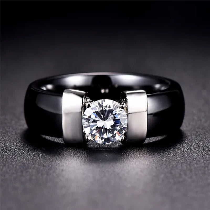 Fashion Male And Female Anti Allergy Black White Ceramic Ring Silver Gold Color  Diamond Solitare Ring Wedding Rings For Couple