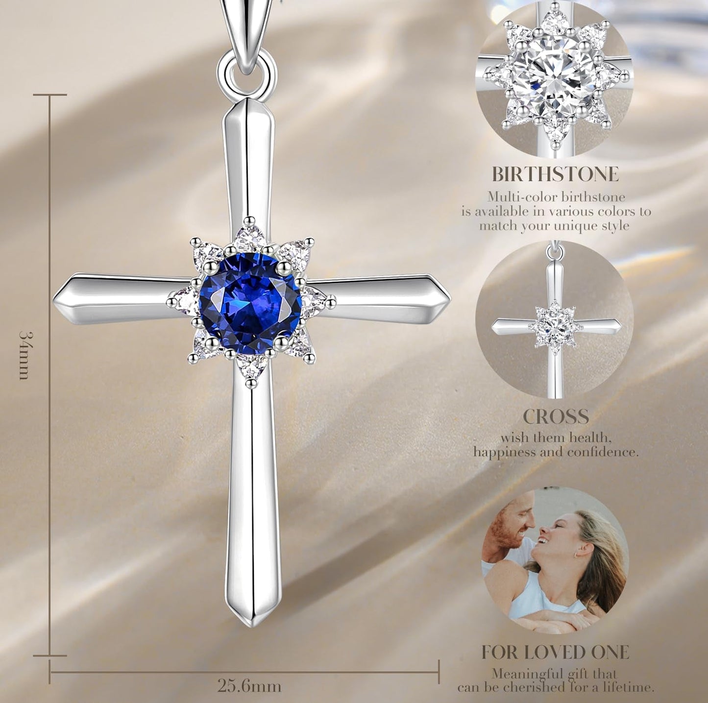 Birthstone Cross Necklace for Women Sterling Silver Birthstone Necklace Halo Infinity Cross Pendant Necklace Fine Jewelry Valentines Day Gifts Birthday Holiday Gifts for Her, 16"+2" Inches