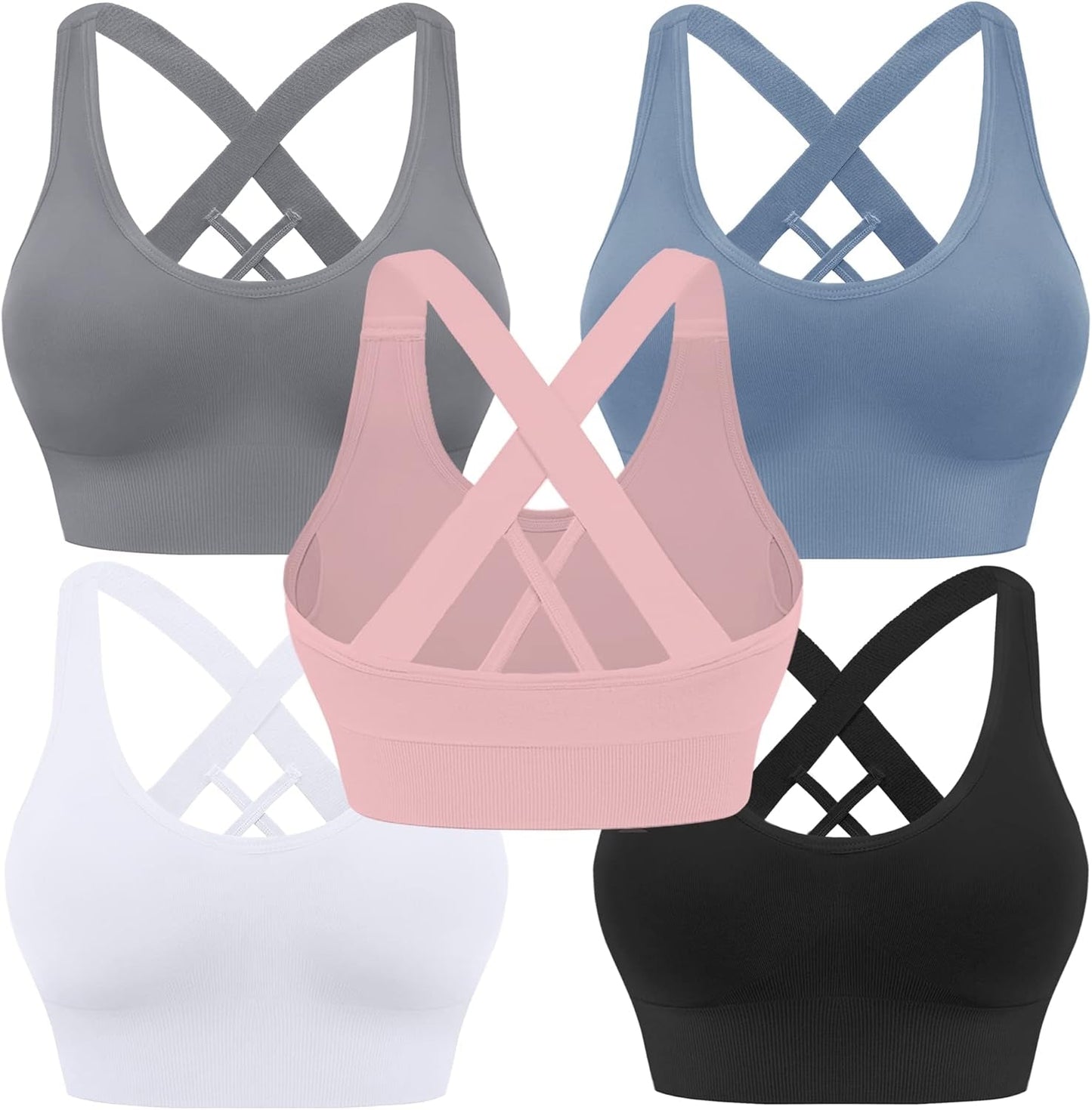 Sports Bra for Women Padded Medium Support Criss Cross Strappy Bras Seamless High Impact Yoga Exercise Athletic Bras - WORLD TIME VISITS