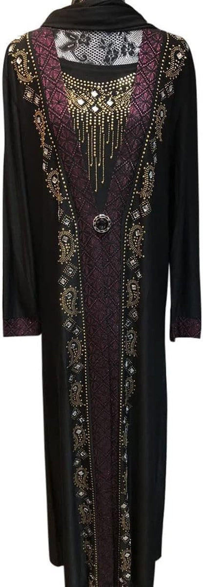 Women Muslim Dress Middle East Arabian Robe Islamic Abaya Long Sleeve Rhinestones Embroidered Cardigan Dress