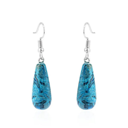 1Pair Option 29X10MM Water Drop Amethyst Clear Quartz Lapis Lazuli Turquoise Rose Quartz Opal Tiger Eye Drop Earrings