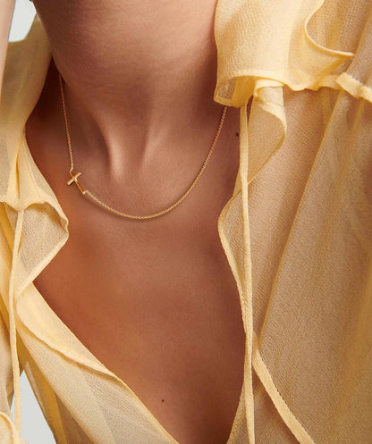 Gold Cross Necklace 14K Gold Cross Necklaces for Women Crosses Chain Necklaces for Women Horizontal Design for Two Wearing Style Crosses Pendant Necklace for Womens