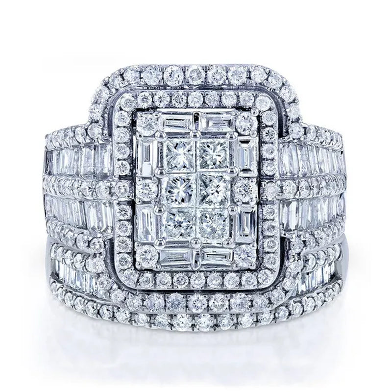 2pcs 100% Original 925 Silver Wedding Band Rings Princess Cut Zirconia Diamond Rings Set for Elegant Women Bridal Lover Rings Gifts Size5-11