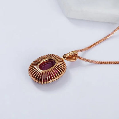 Jewelry Fashion 18k Gold Diamond Ruby Ellipse Pendant Rose Gold Necklace Ornament