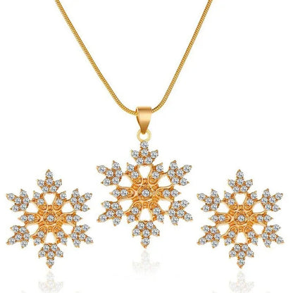 2Pcs/Set New Set of Jewellery Temperament Simple Full Diamond Snowflake Necklace Snowflake Earrings Valentine'S Day Gift