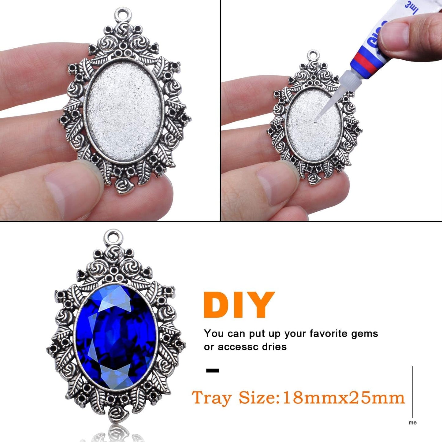 16 Pieces Bezel Pendant Trays, 18X25Mm Oval Pendant Trays Bezels Cabochon Settings Trays Pendant Blanks for Crafting DIY Jewelry Making - 8 Styles, Antique Silver