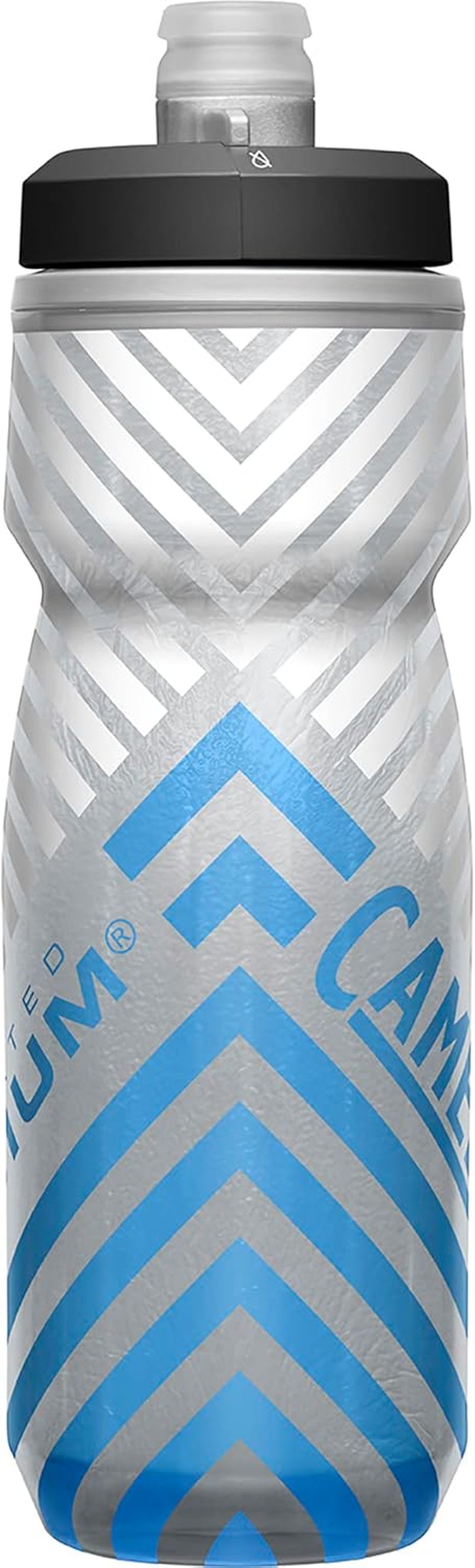 Podium Chill Insulated Bike Water Bottle - Easy Squeeze Bottle - Fits Most Bike Cages - 21Oz, Grey Blue Stripe
