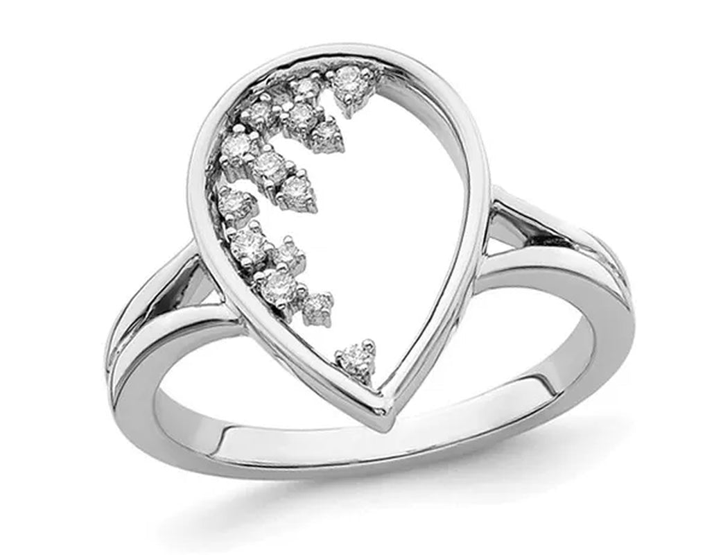 1/8 Carat (ctw) TearDrop Diamond Ring in 14K White Gold (SIZE 7) - WORLD TIME VISITS