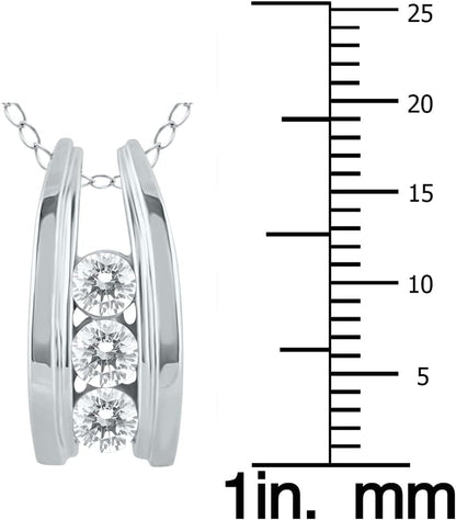 1/2 Carat TW Three Stone Diamond Ladder Pendant Available in 10K White and Yellow Gold (K-L Color, I2-I3 Clarity) - WORLD TIME VISITS