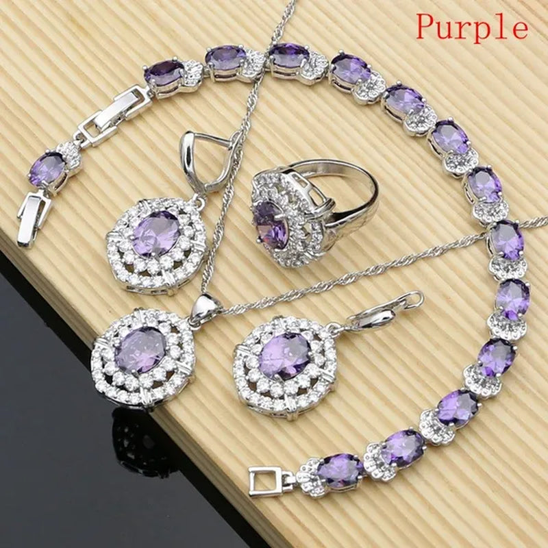 Work & Leisure Style 925 Silver Jewelry Sets Sapphire Garnet Emerald Ruby Topaz Wedding Jewelry Set for Women