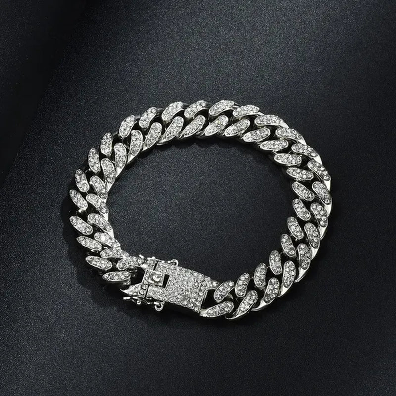 Iced Out Watch 18K Gold Diamond Miami Cuban Chain Link Choker Hip Hop Jewelry Gold Chain for Men Necklace Bracelet Ring Set