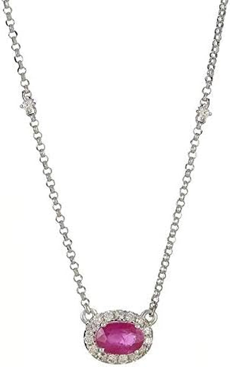 14K White Gold Natural Diamond (I1,I2) & Genuine Ruby Pendant for Women - WORLD TIME VISITS