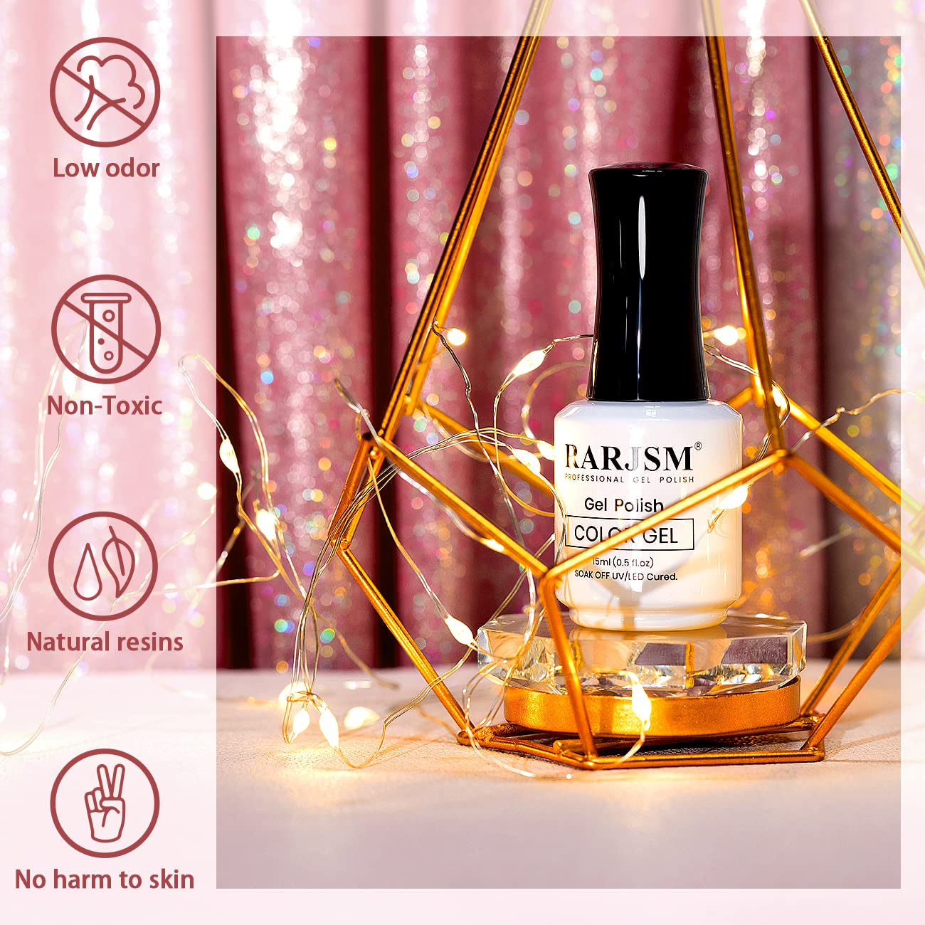 Nail Polish Nude Glitter Rose Pink Jelly Shimmery Iridescent Rainbow Pigments Sparkly Red Pink Translucent Natural Gel Polish Soak off UV LED Cured 15Ml Single Bottle