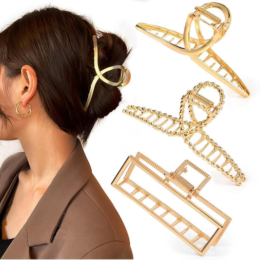 3 PCS Metal Large Claw Clips for Thick Heavy Hair, Strong Hold Big Non-Slip Hair Catch Barrette Jaw Clamp for Long Hair, Fashion Styling Accessories for Women Girls - WORLD TIME VISITS