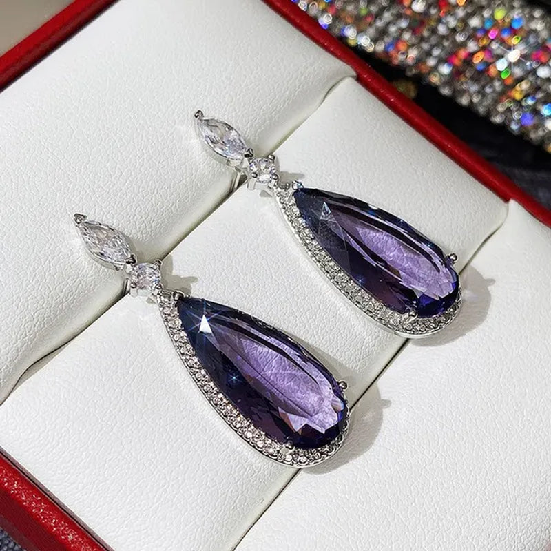 Gorgeous Teardrop Amethyst Gemstone Dangle Earrings for Women Noble 925 Sterling Silver Earrings Party Vintage Jewelry - WORLD TIME VISITS