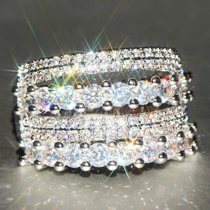 Princess Cubic Zirconia Statement Multilayer Ring Natural Gemstones White Sapphire Ring Anniversary Wedding Bride Engagement Band Charm Mum Ring Jewelry Valentine's Day Gifts Christmas Gift