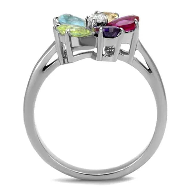 1.86 Ct Mulit Color Cubic Zirconia Stainless Steel Cocktail Ring Women's Size 5-10