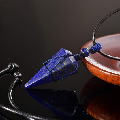 Mens Necklace 6 Facet Healing Crystal Stone Pendant Necklaces for Men Adjustable Natural Gemstone Pointed Necklace Energy Quartz Protect Jewelry for Women Men