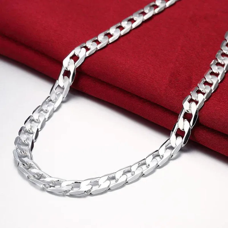 2PCS (Bracelet + Necklace) 925 Sterling Silver Women Men Fashion Jewelry Set Curb Chain Necklace Bracelet 925 Silver Jewelry High Quality Necklace Bracelet 16-30 Inches