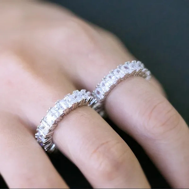 For Beauties! 1PC Pave Setting Square Heart Oval T-Shape Simulated Diamond CZ Eternity Band Engagement Wedding Stone Rings