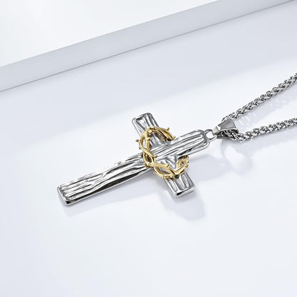 Cross Necklace for Men,Stainless Steel Black Silver Jesus Christ Crucifix Pendant Necklaces Meaningful Religious Jewelry，60Cm Rolo Chain