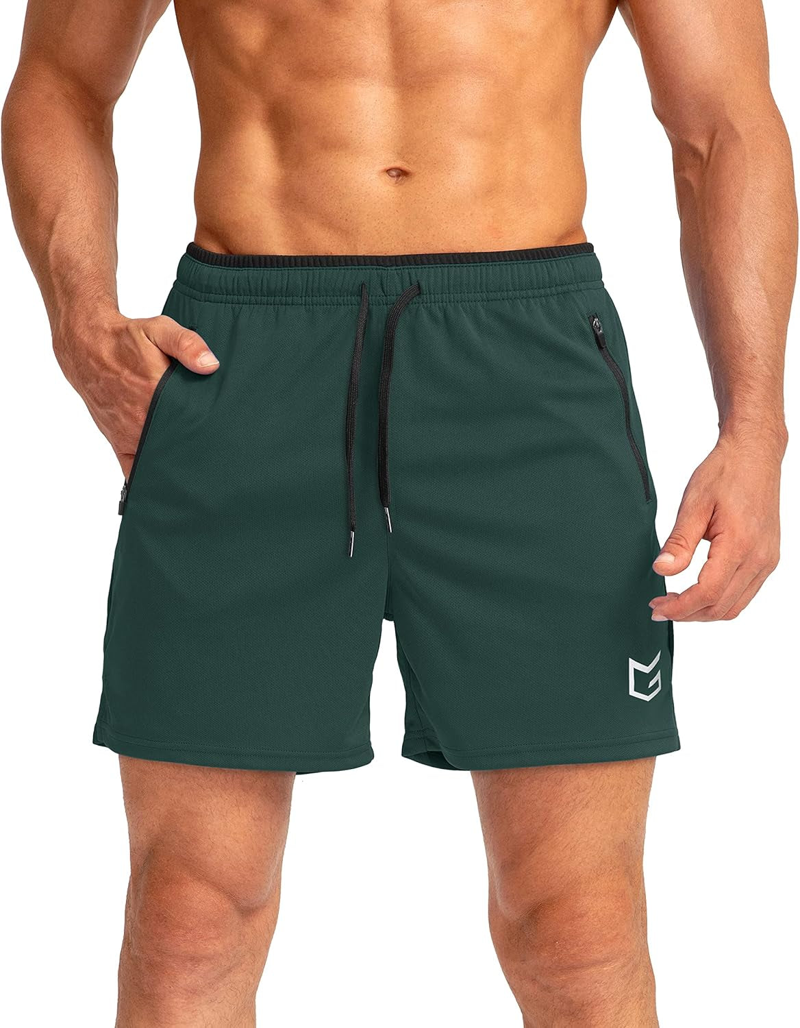 Men'S Running Shorts with Zipper Pockets Quick Dry Gym Athletic Workout 5" Shorts for Men - WORLD TIME VISITS