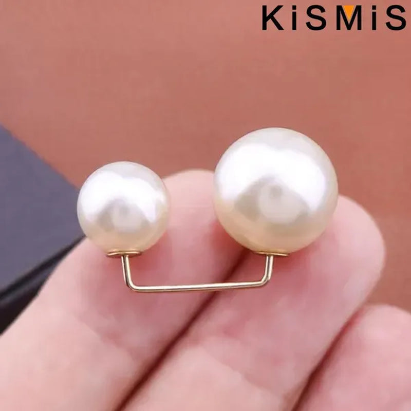 KISMIS 1/2/4Pcs Double Pearl Pins for Women Designer Female Brooches Clothing Accessories Simulated Pearl Sweater Knit Shirt Jewelry