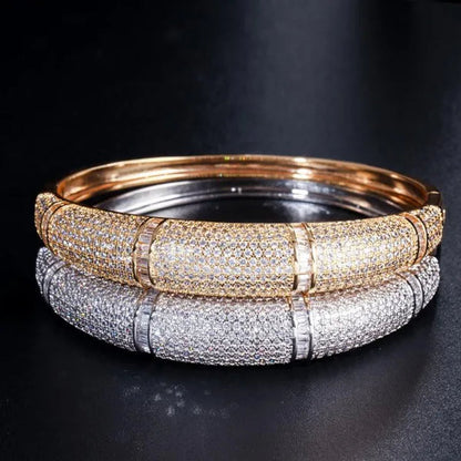 Gloriya Expensive Ladies Modern Jewelry Silver Gold Plated Micro Pave Sparkle AAAAA Cubic Zircon Women Noble Bangle Bracelet for Engagement Gift