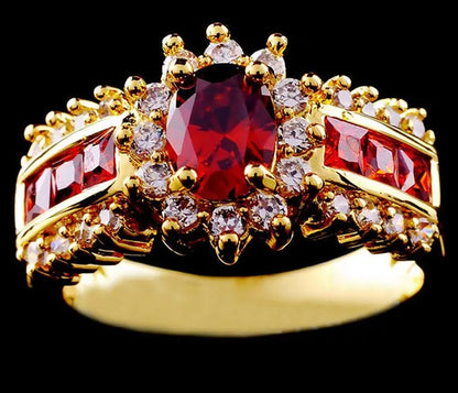 Fashion Women's 18K Golden Plated Ruby / Sapphire / Pink CZ Wedding Ring Size 6-11 Ring (Choice Color and Size )