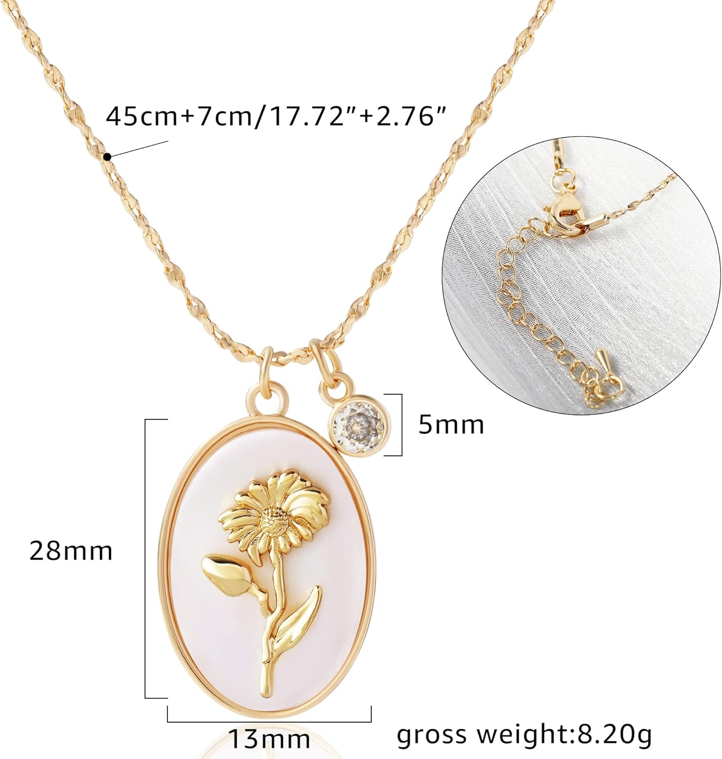 Birth Flower Shell Cameo Necklace with Birthstone Charms for Women: Dainty 18K Gold Plated Vintage Crystal Seashell Personalized Necklaces Aesthetic Birthday Gifts