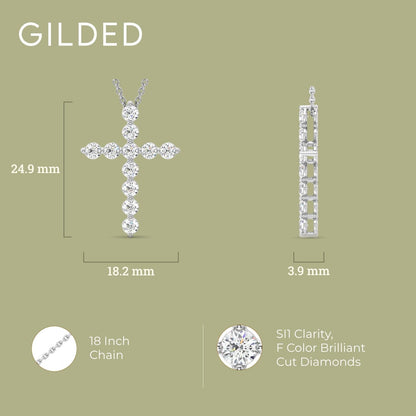 1 Ct. T.W. Lab Grown Diamond (SI1 Clarity, F Color) and Sterling Silver & 14KT Gold Plated Silver Cross Pendant with an 18 Inch Spring Ring Clasp Cable Chain