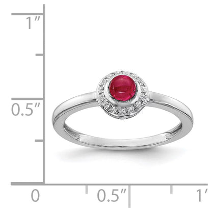 Real 14Kt White Gold Diamond and Cabochon Ruby Ring Size: 7; for Adults and Teens; for Women and Men