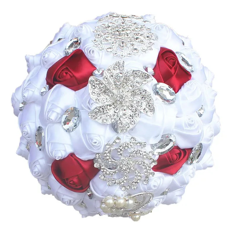18CM Simulation Silk Rose Wedding Flowers Bouquet Diamond Brooch Bridal Bouquet Creative DIY Bridesmaid Holding Flowers Wedding Party Valentine'S Day Gift
