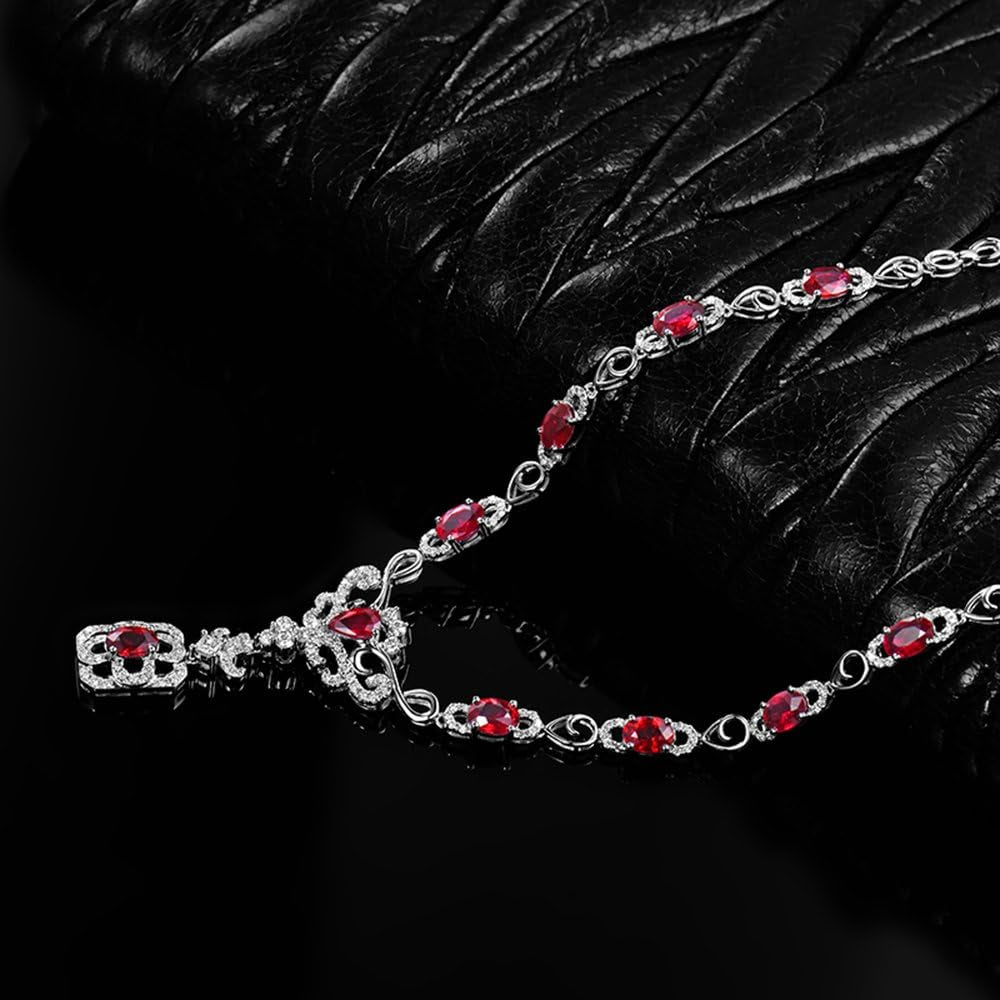 14K/18K Rose White Gold Red Ruby Diamonds Necklace Pendants Engagement Wedding for Women