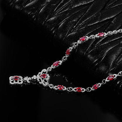 14K/18K Rose White Gold Red Ruby Diamonds Necklace Pendants Engagement Wedding for Women