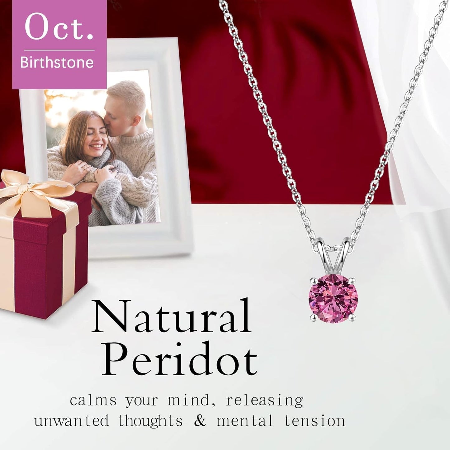 Birthstone Necklace for Women Mom Wife, 1Ct Sparkle round Cut Birthstone Pendant 18K White Yellow Rose Gold Plated 925 Sterling Silver Birthstone Gifts for Women Mom Wife Friend