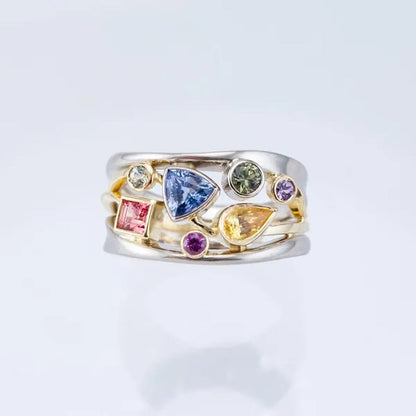 Princess Two-Tone 925 Sterling Silver Natural IF Diamond Bride Engagement Wedding Rings Set